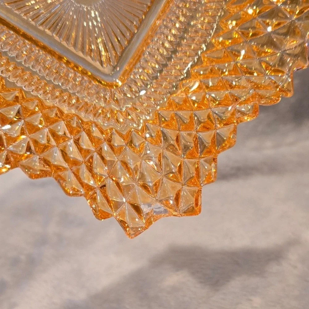 Vintage Indiana Marigold Carnival‎ Glass Square Bowl Diamond Point Sawtooth Edge